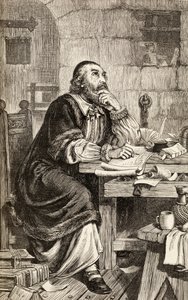 Nicholas Ridley schreibt Briefe im Gefängnis, während er auf seine Hinrichtung wartet, ca. 1865