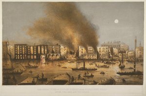 Nachtansicht des Brandes von 1861 in der Tooley Street, Bermondsey, 1861 von English School