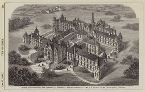 North Staffordshire New Infirmary, Hartshill, Stoke-upon-Trent, Mr. G. B. Nichols und Mr. Charles Lynam, Architekten (Gravur) von English School