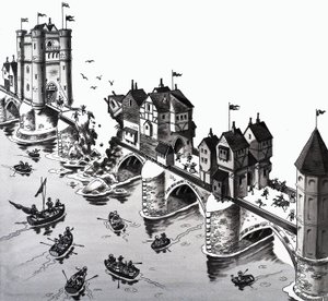 Illustration eines Kinderreims: London Bridge is falling down von English School