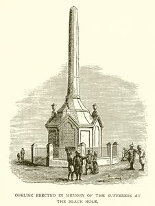 Obelisk errichtet zum Gedenken an die Opfer des Schwarzen Lochs von Kalkutta von English School