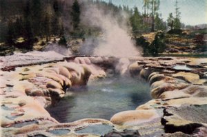 Oblong Geysir, Yellowstone Park (Farblithographie)