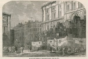 Alte und neue Gebäude in der Threadneedle Street, London von English School