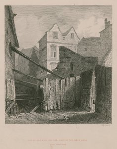 Alte Häuser mit dem offenen Teil des Fleet Ditch in der Nähe von Field Lane von English School
