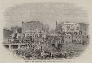 Eröffnung der Atlantic and Great Western Railway in Jamestown (Gravur) von English School