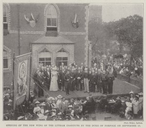 Eröffnung des neuen Flügels des Lytham-Instituts durch den Herzog von Norfolk am 17. September (Gravur) von English School