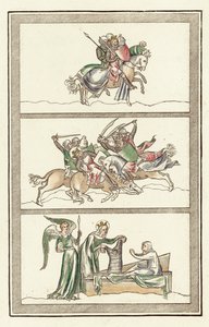 Oswald König von Northumberland mit seiner Armee, Schlacht von Maserfield, Wunder der Jungfrau Maria von English School