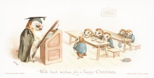 Eule unterrichtet Eulenkinder im Klassenzimmer! Weihnachtskarte