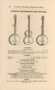 Seite aus G Butlers illustriertem Katalog von Musikinstrumenten (Stich)