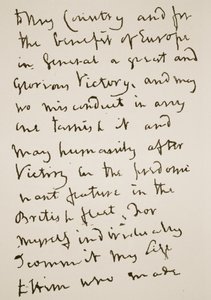 Seite eines Briefes, den Nelson kurz vor der Schlacht von Trafalgar am Montag, den 21. Oktober 1805, schrieb (Sepia-Foto)