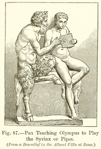 Pan lehrt Olympus, die Syrinx oder Pfeifen zu spielen von English School
