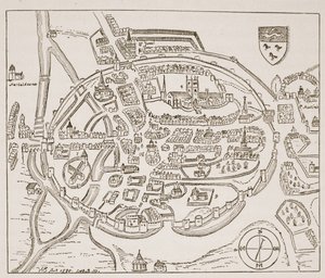 Panoramablick auf Canterbury im sechzehnten Jahrhundert, Illustration aus Die Kirche von England: Eine Geschichte für das Volk von H.D.M. Spence-Jones, veröffentlicht um 1910 von English School