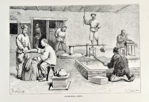 Papiermühle, China, Illustration aus Die Universalgeographie, die Erde und ihre Bewohner von Elisee Reclus, veröffentlicht 1878 von English School