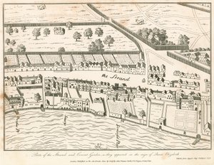 Teil von The Strand und Covent Garden, London, wie sie in der Regierungszeit von Königin Elizabeth erschienen von English School