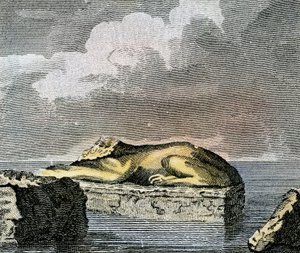 Teil einer ägyptischen Sphinx, gefunden in den Ruinen der antiken Stadt Canopus von English School