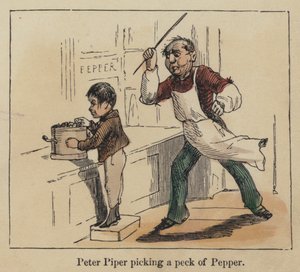 Peter Piper pflückt eine Menge Pfeffer (kolorierte Gravur)