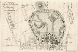 Plan für Verbesserungen in Marylebone, London, jetzt genannt der Regents Park, gemacht im Jahr 1809 von English School