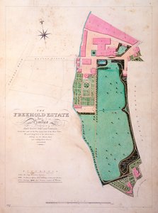 Plan des Stag-Brauerei-Geländes und -Anwesens, Originalmanuskriptzeichnung aus den Büros von George Saunders, ca. 1807 von English School