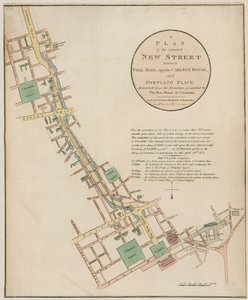 Plan der geplanten neuen Straße (Regent Street) zwischen Pall Mall und Portland Place von English School