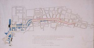 Plan, dem House of Commons vorgelegt, einer Straße von Charing Cross nach Portland Place, die zum Crown Estate im Marylebone Park führt von English School