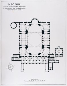 Plan zur Darstellung der Ausrichtung des Narthex und beschriebener Mosaikeinheiten, aus The Mosaics of Haghia Sophia at Istanbul von Thomas Whittemore