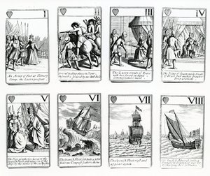 Spielkarten, die Ereignisse der Spanischen Armada darstellen, 1699 von English School