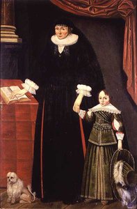 Porträt einer Dame und eines jungen Jungen, vielleicht Anne Bonham und ihr Sohn Hugh von English School