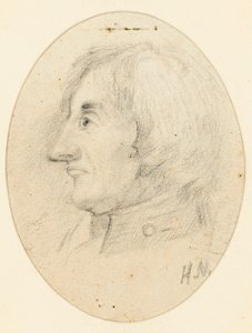 Porträt von Lord Nelson, Kopf und Marinekragen, im Profil... mit den Initialen H.N. darunter von English School