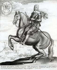 Porträt von Robert Devereux zu Pferd von English School