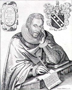 Porträt von Sir Thomas Overbury (1581-1613), der sein Epitaph schreibt, graviert von Renold Elstrack 1613