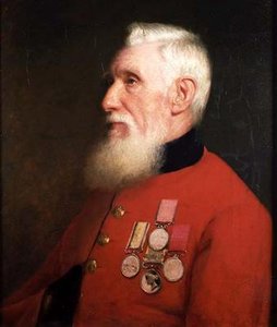 Porträt eines Chelsea-Pensionärs mit seinen Dienstmedaillen von English School