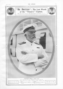 Porträt und Hommage an Kommandant Edward J. Smith, Kapitän des White Star Liners RMS Titanic, aus The Sphere, 27. April 1912 von English School