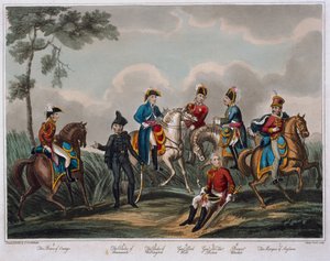 Porträts der Generaloffiziere, aus An Historical Account of the Battle of Waterloo, veröffentlicht von M. Colburn, 1817 (farbige Aquatinta)