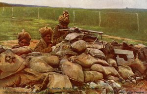 Postkarte - Eine indische Hotchkiss-Kanone im Einsatz