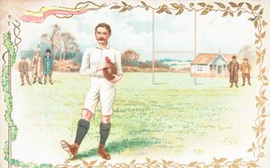 Postkarte mit Männern beim Rugbyspielen von English School