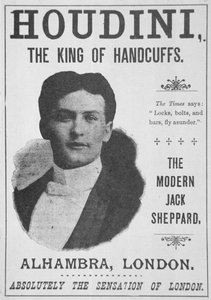 Plakat, das eine Vorstellung von Houdini im Alhambra, London, bewirbt von English School