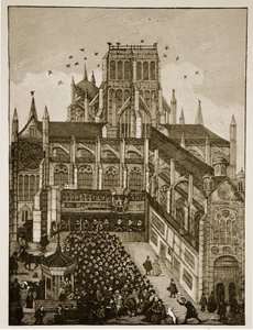 Predigt vor dem König und dem Prinzen von Wales am Pauls Cross im Jahr 1616, nach einem Gemälde aus dem 17. Jahrhundert von English School