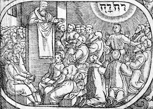 Predigt an eine Gemeinde, während einige sich vor einer Vision Gottes verneigen von English School