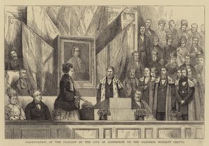 Verleihung der Ehrenbürgerschaft der Stadt Edinburgh an die Baronin Burdett Coutts (Stich)