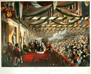 Prinzessin Alexandra von Dänemark kommt am 7. März 1863 mit ihrem zukünftigen Ehemann, dem Prinzen von Wales, in London am Bricklayers Arms Station an. 1863