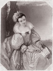Prinzessin von Frankreich (Verlorene Liebesmüh) - Aus „Galerie des femmes de Shakespeare, Sammlung von fünfundvierzig ernsthaften Porträts der ersten Künstler Londons, bereichert mit kritischen und literarischen Hinweisen“ um 1838 von English School