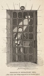 Gefangener in der Refraktärzelle (die äußere Tür soll zurückgeworfen sein), Illustration aus The Criminal Prisons of London and Scenes from Prison Life von Henry Mayhew und John Binny, veröffentlicht 1862
