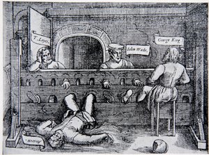 Gefangene im Lollards Tower, aus Acts and Monuments von John Foxe (1516-87), 1563, Illustration aus The History of the Nation von English School