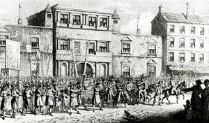 Prozession von 1741 in London, die sich über Freimaurer lustig macht, 1843 von English School