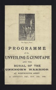 Programm zur Enthüllung des Kenotaphs und der Beisetzung des unbekannten Soldaten, Westminster Abbey, London, 11. November 1920