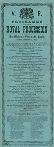 Programm der königlichen Prozession anlässlich des Besuchs Ihrer Majestät in der St. Pauls Kathedrale, London, 27. Februar 1872 von English School
