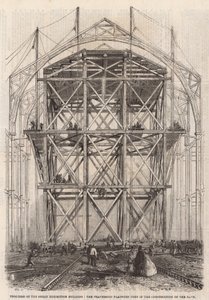Fortschritt am Internationalen Ausstellungsgebäude; Die fahrbare Plattform, die beim Bau des Schiffs verwendet wurde von English School