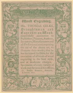 Werbekarte für Thomas Gilks, Zeichner und Holzstecher von English School