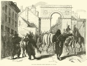 Preußische Plünderungstruppen bringen Vieh herein, Oktober 1870 von English School