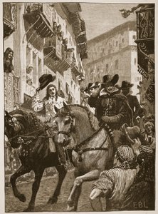 Öffentlicher Empfang von Prinz Charles in Madrid, Illustration aus Cassells Illustrierter Geschichte Englands von English School